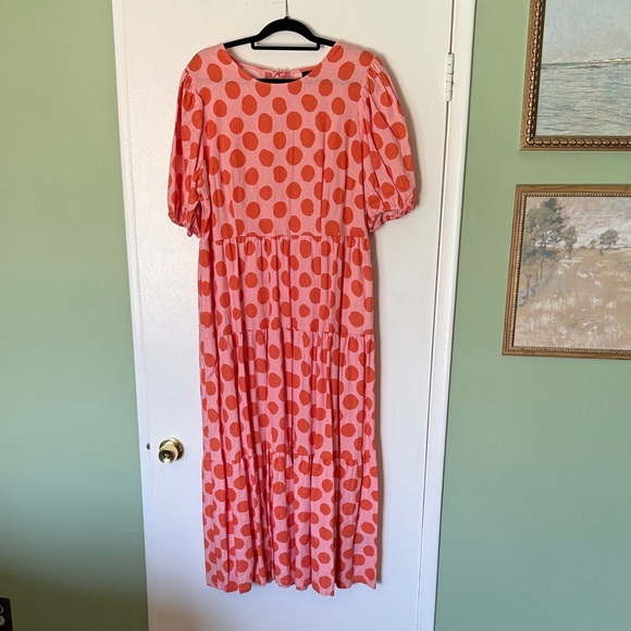 Who What Wear Coral Polka Dot Long Sleeve Dress - Picture 1 of 4